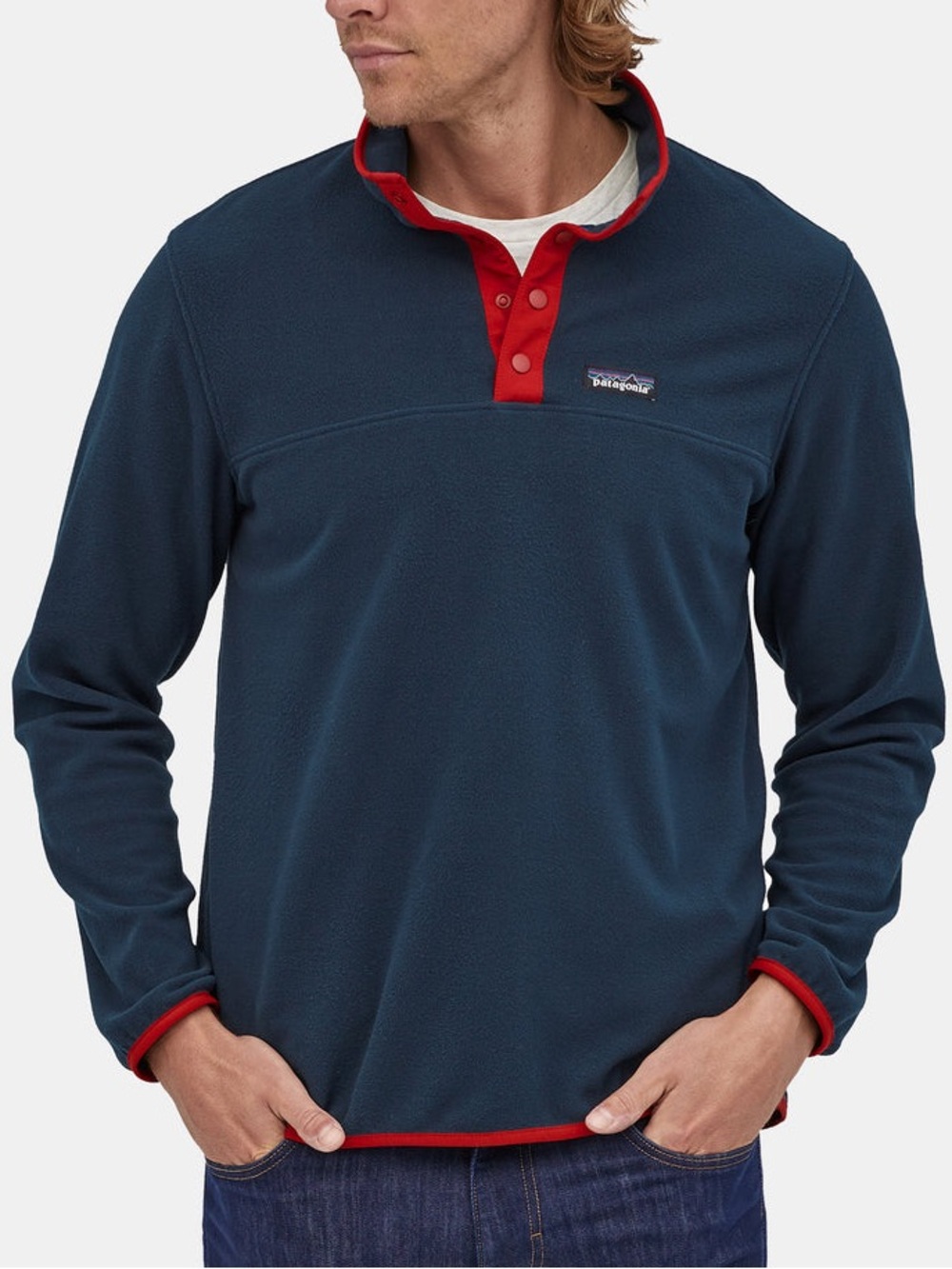 Patagonia Men's Micro D Snap-T Fleece Pullover Navy Red Size Medium